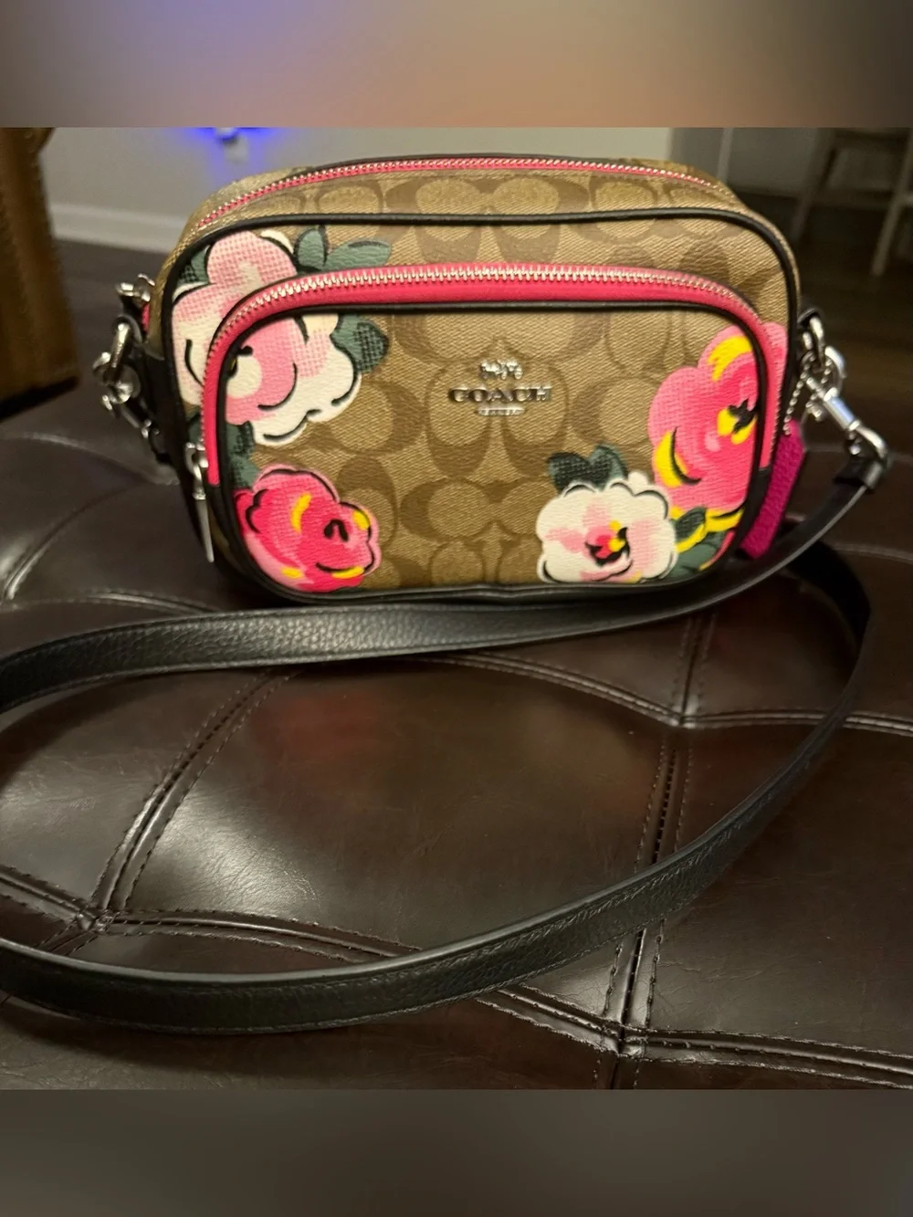 Authentic Coach Court Crossbody in Signature Canvass with Rose Print